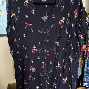 Navy Pinocchio Print Button-Up blouse